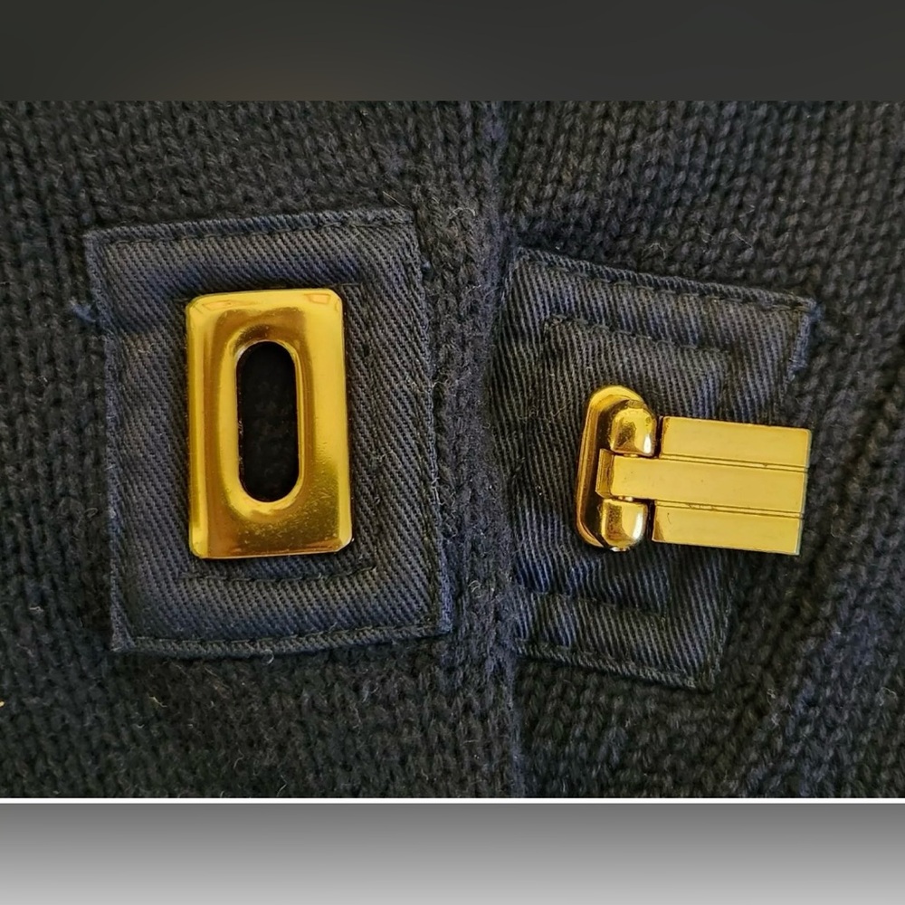 LRL Ralph Lauren Navy 100% Cotton Gold Buckle Wide Collar Pullover Sweater Sz XS - Picture 9 of 12